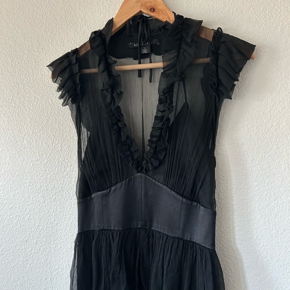 Black Halo Ruffle V-Neck Silk lined Midi Dress - Picture 2 of 6